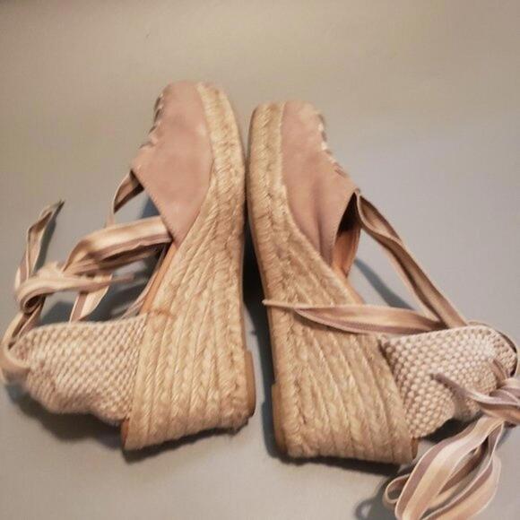 NWOB Paseart Cream Suede Lace Up Espadrille Wedges 37 6.5 (bin 6) - Picture 5 of 5